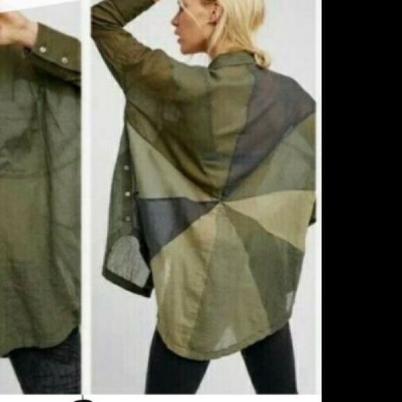 Free People Rainbow Rays Button Down Green oversized longline sheer size XS - Picture 4 of 11